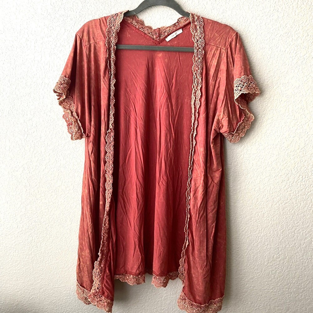 Easel Womens Cardigan Size Small ET2738 Embroidered Trim Orange Open Front